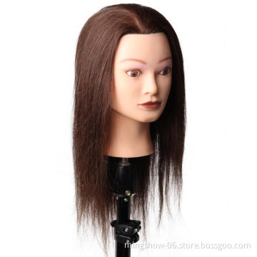 18Inch 100% Real Human Hair Training Head With Wig Dummy Doll Head For Hairdresser Practice Hairstyles Hairdos Haircuts Permed